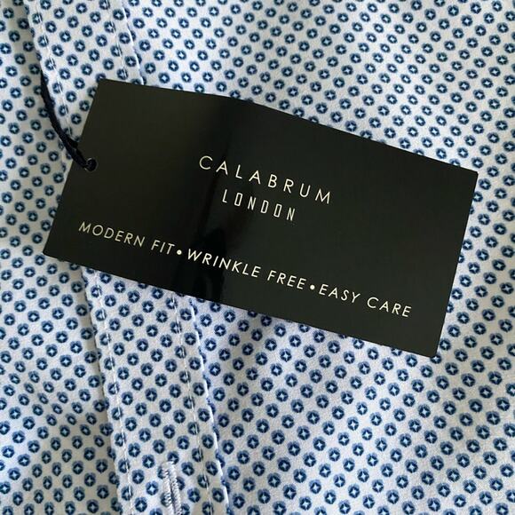 NWT Calabrum London Blue White Button Up Long Sleeve Shirt Sz S‎ - Picture 5 of 10
